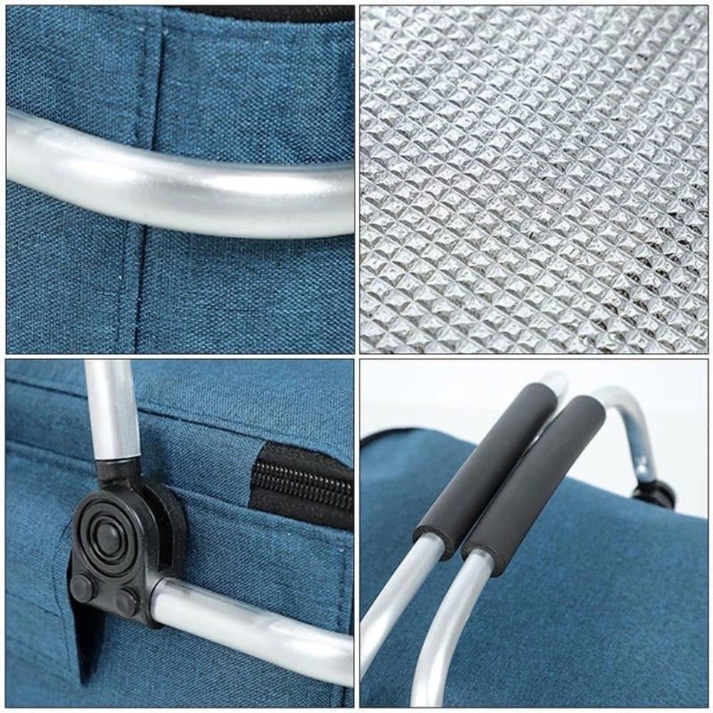 18L Collapsible Picnic Basket - Waterproof Oxford Fabric - Aluminum Frame - Black, Grey & Blue