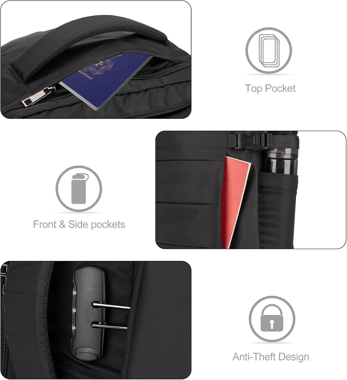 40L Water-Resistant Travel Laptop Backpack with USB Port & Anti-Theft Lock