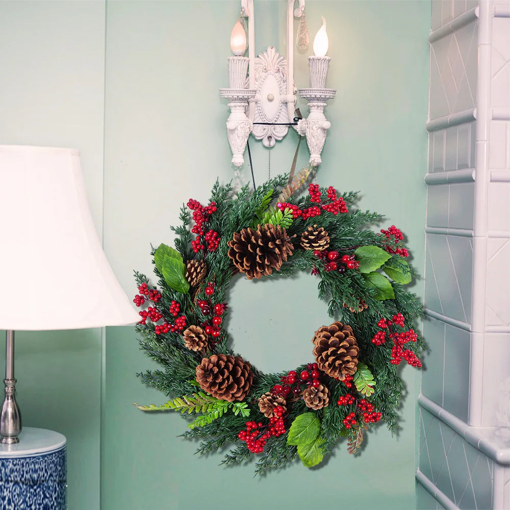 Christmas Wreath with Red Berries and Cypress Leaves – Festive Holiday Decoration