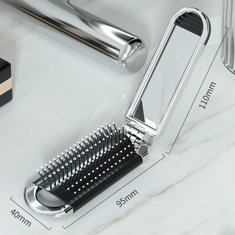 Foldable Travel Hair Brush with Mirror - Compact & Practical Styling on the Go
