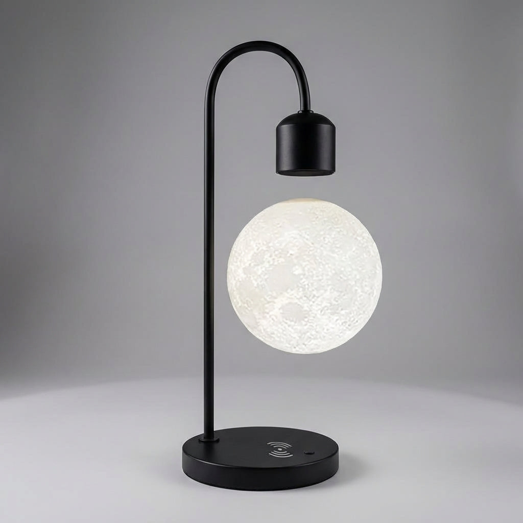 Magnetic Levitation Night Light with Wireless Charging – Modern Moon Lamp for Bedroom