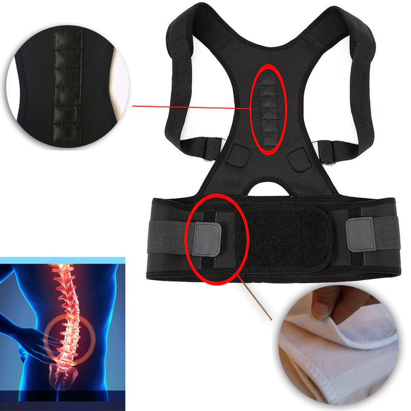 Magnetic Posture Corrector with Adjustable Straps for Back Support - Breathable Polyester Design