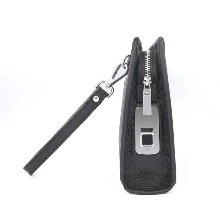 Men's Business Wristlet Clutch with Fingerprint Lock – Black