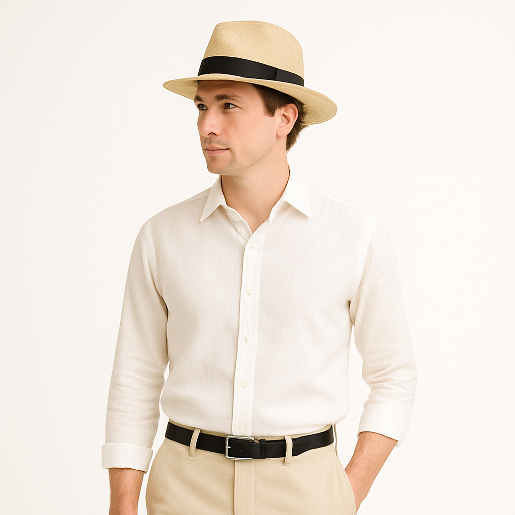 Men's Classic Summer Panama Hat with Wide Brim for Timeless Style