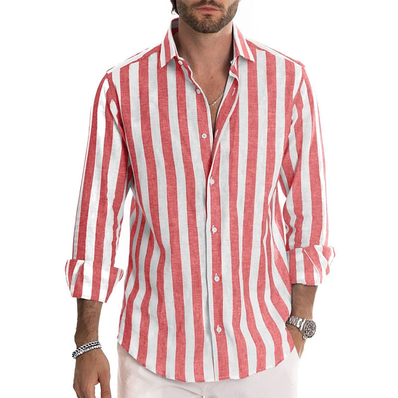 Men's Striped Long-Sleeve Casual Shirt