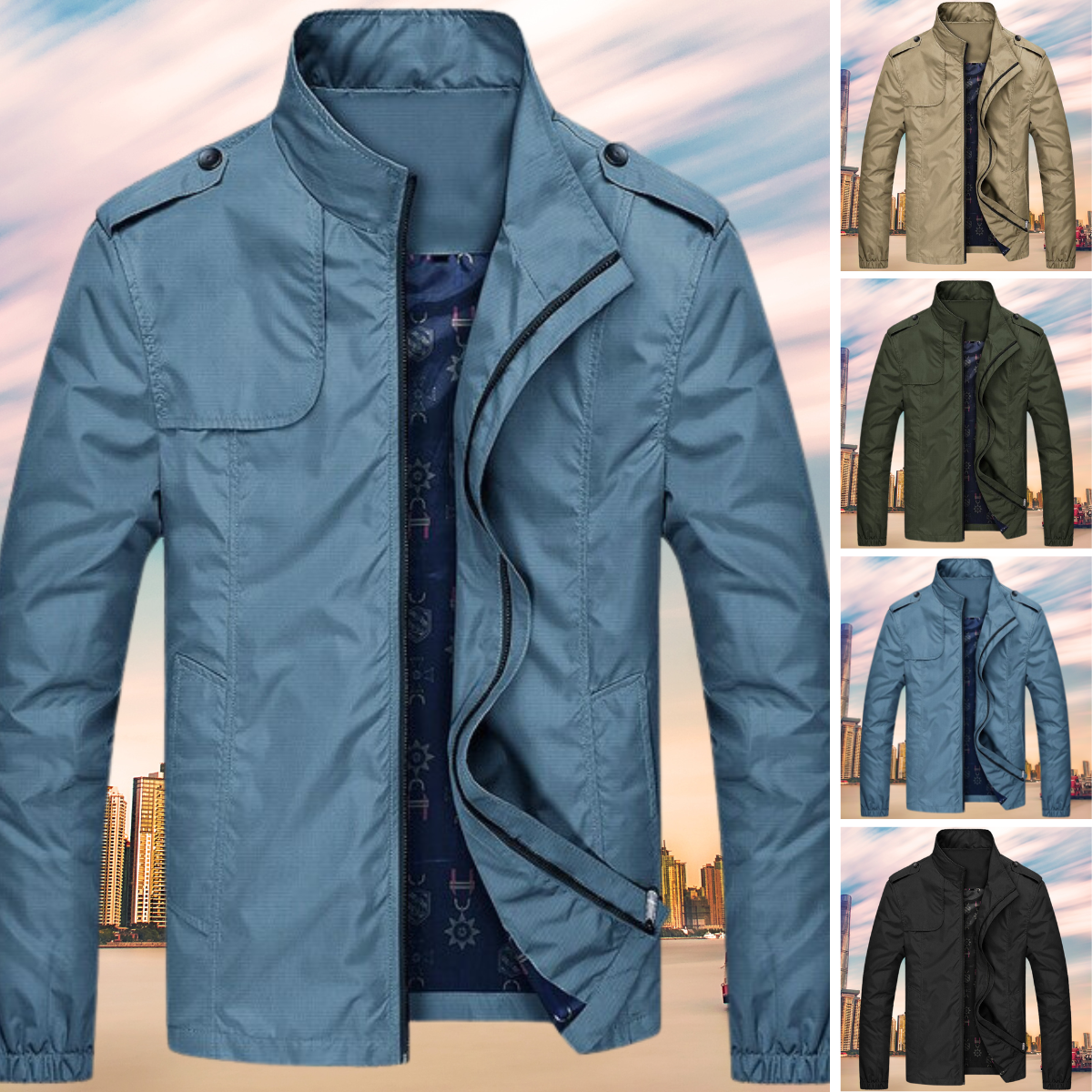 Men's Windbreaker Jacket with Collar