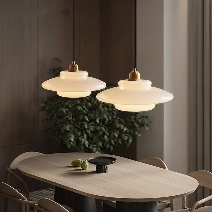 Mid-Century Modern White Glass Pendant Light