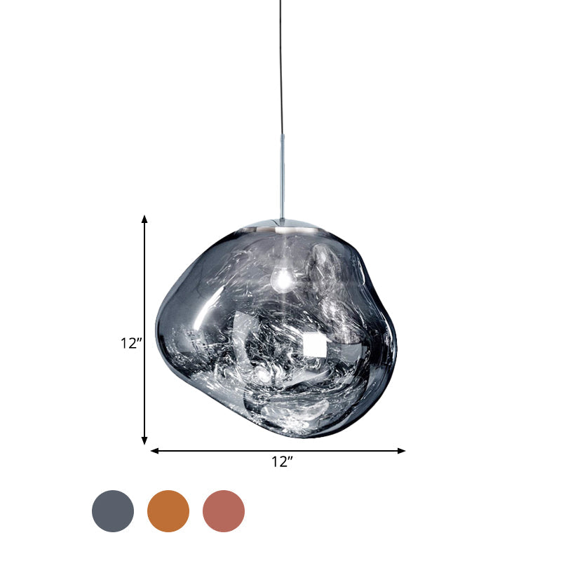Modern Pendant Light in Silver/Red Glass - 1-Light Dining Room Ceiling Lamp