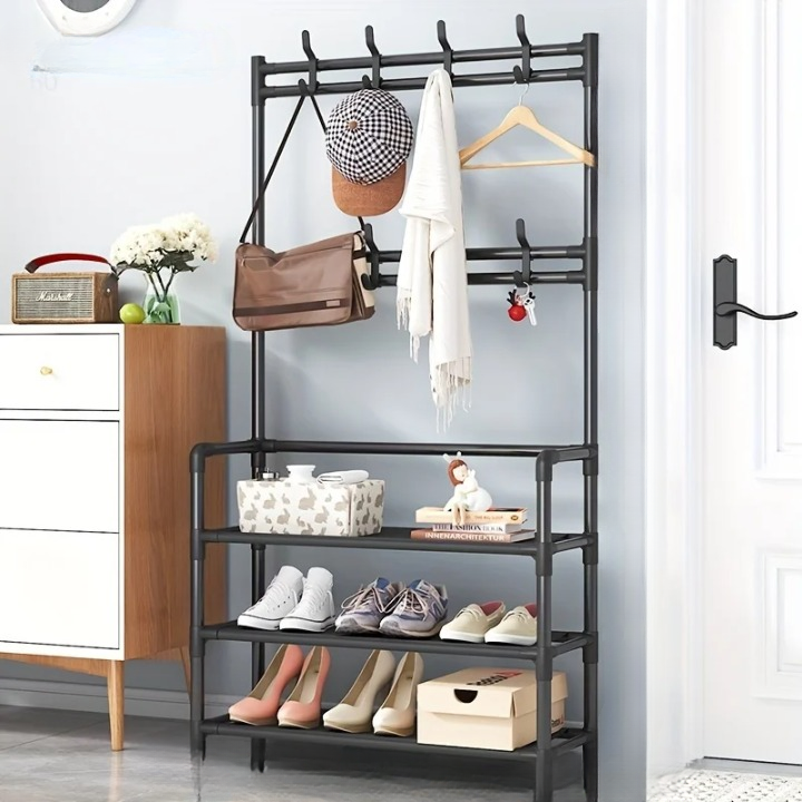 Multi-Layer Entryway Coat Rack with Shoe Storage Shelves