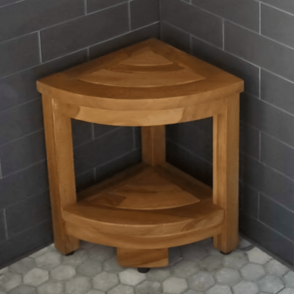 Non-Slip Teak Wood Corner Shower Stool