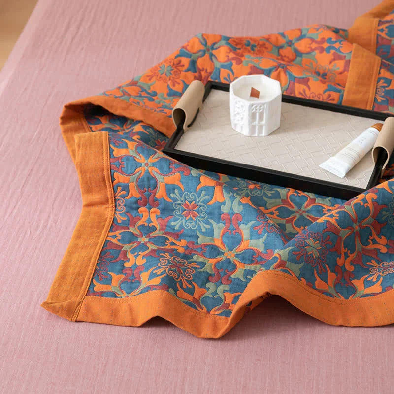 Orange and Blue Pattern Six-Layer Cotton Quilt