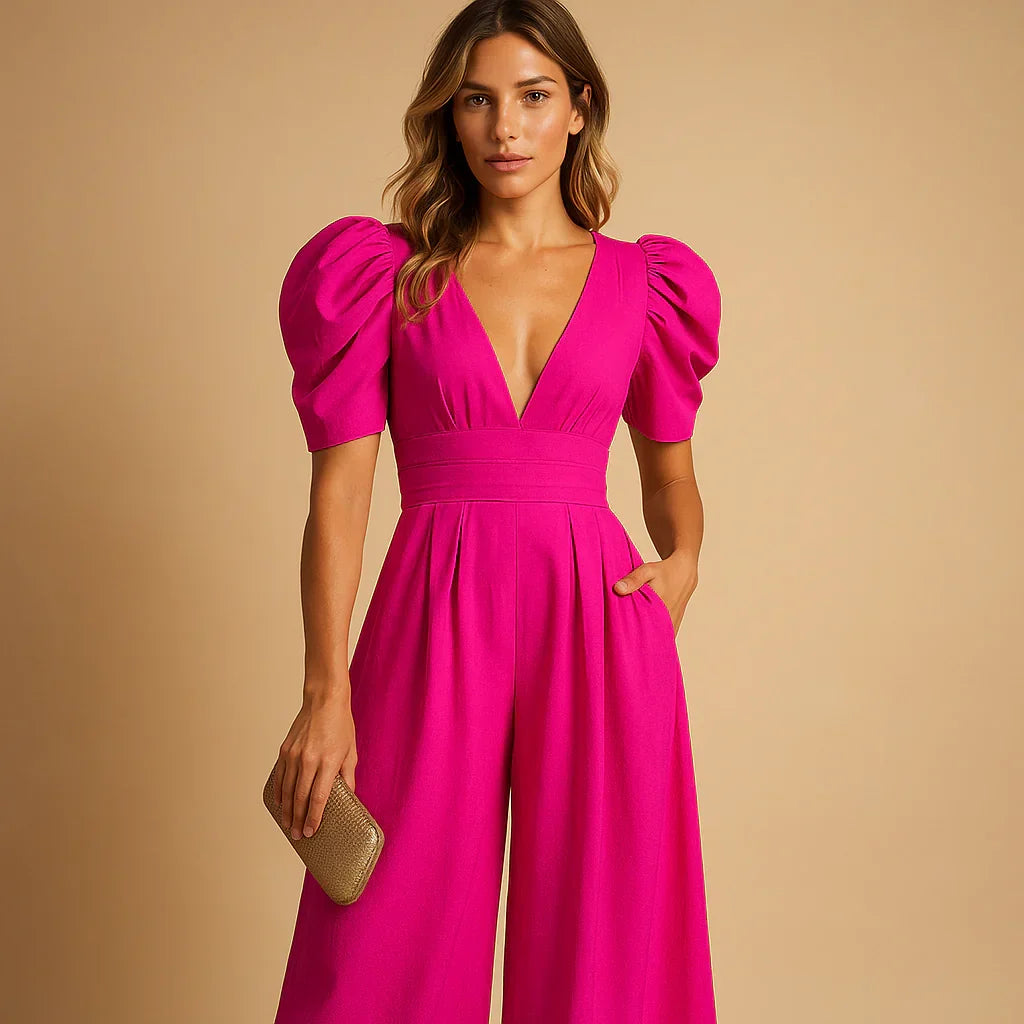 Puff Sleeve Fitted Jumpsuit