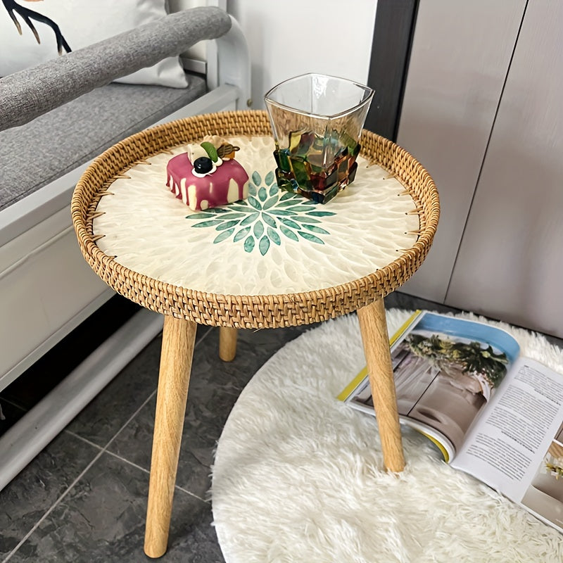 Scandinavian Rattan Side Table for Home