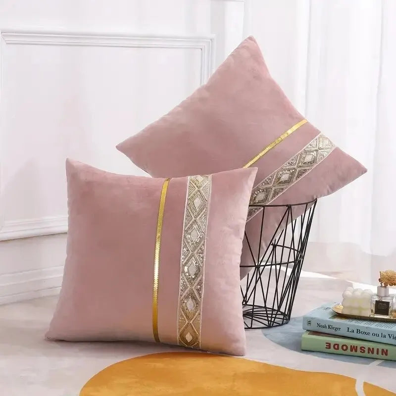 Shiny Decorative Cushion Cover with Sequins and Gold Stripes
