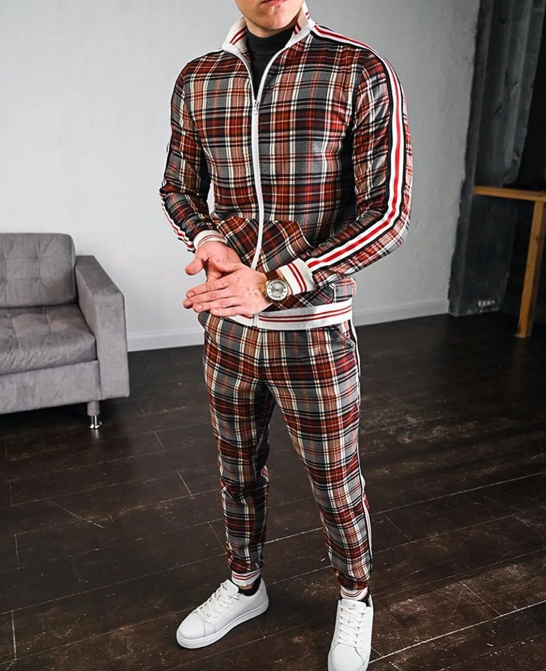 Stylish Men's Plaid Tracksuit