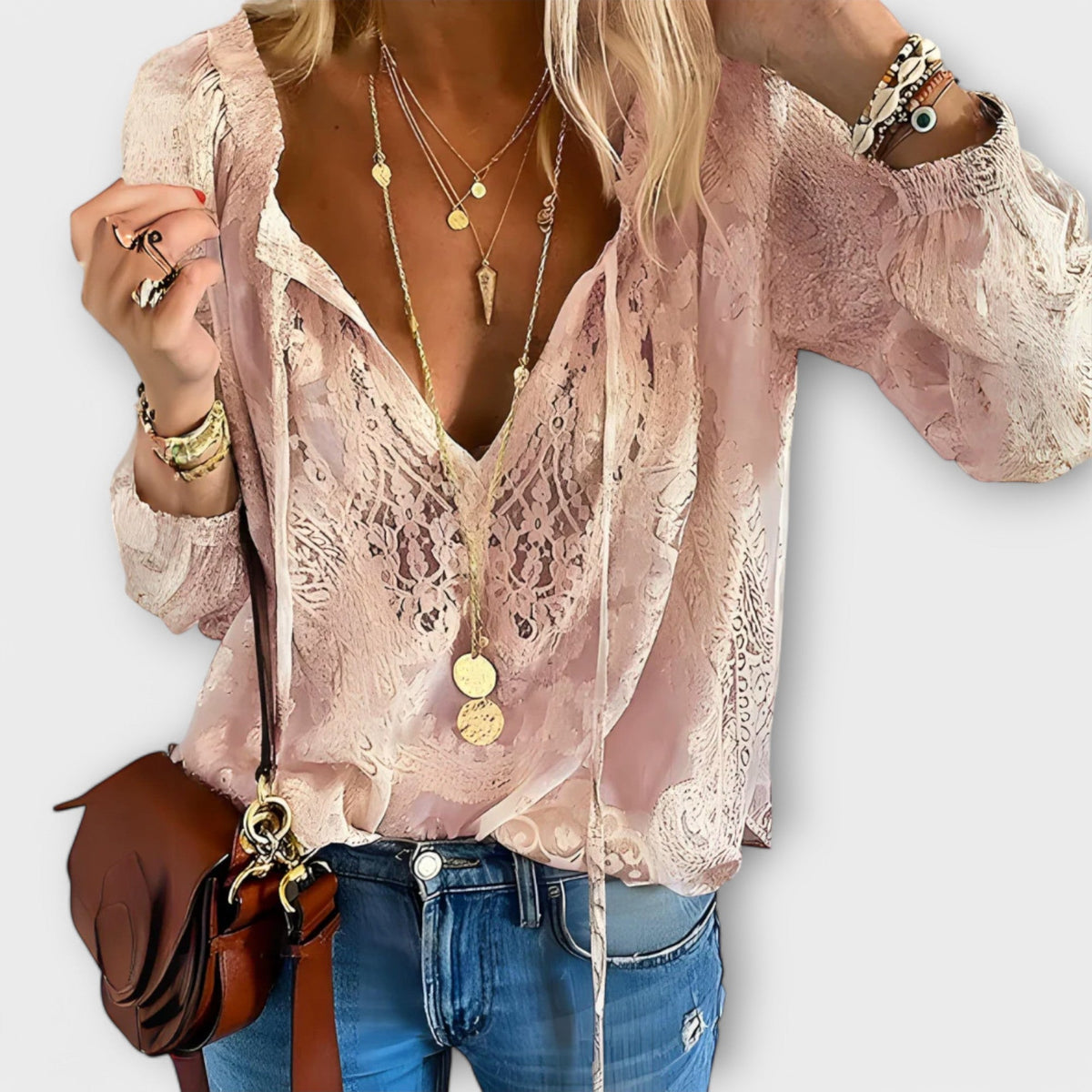Women's Boho V-Neck Long-Sleeve Casual Top