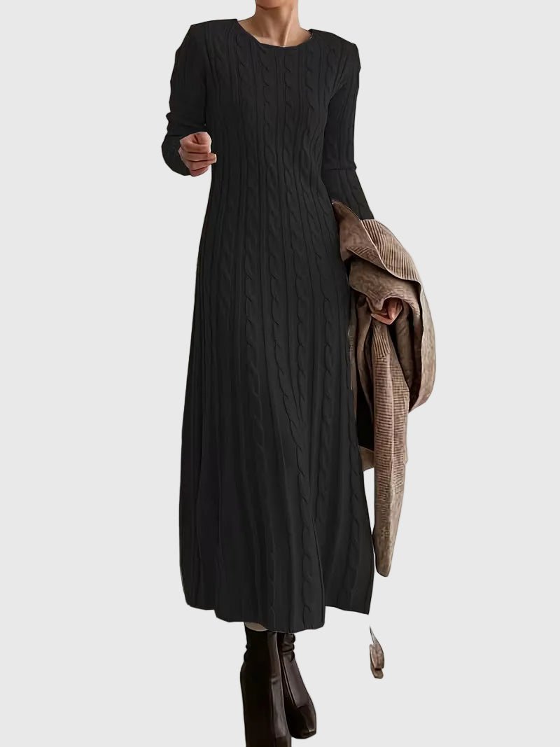 Women's Cable- Long-Sleeve Midi Sweater Dress