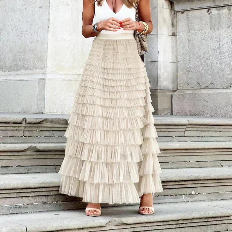 Women's High-Waisted Ruffle Maxi Skirt
