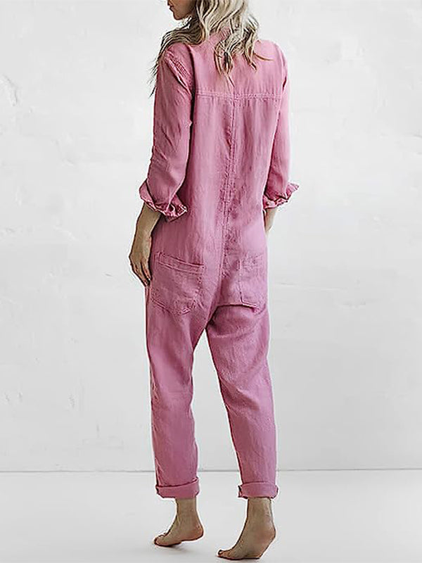 Women's Long Sleeve Button-Up Jumpsuit