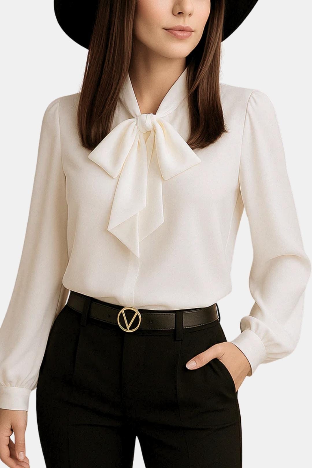 Women's Long Sleeve Tie Neck Blouse