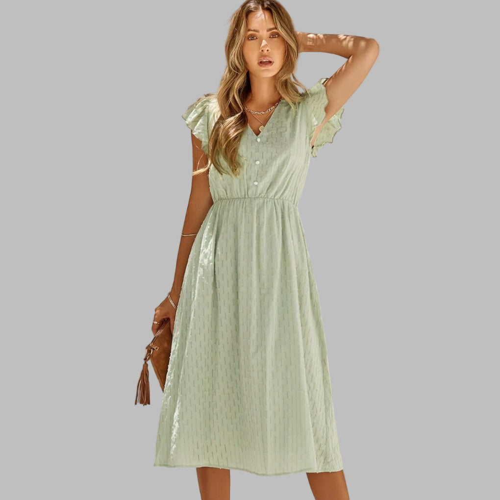 Women's V-Neck Pleated Midi Dress