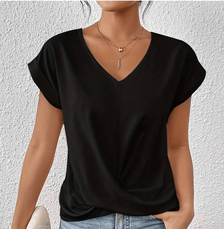 Women's V-Neck Short Sleeve Twist Front Top