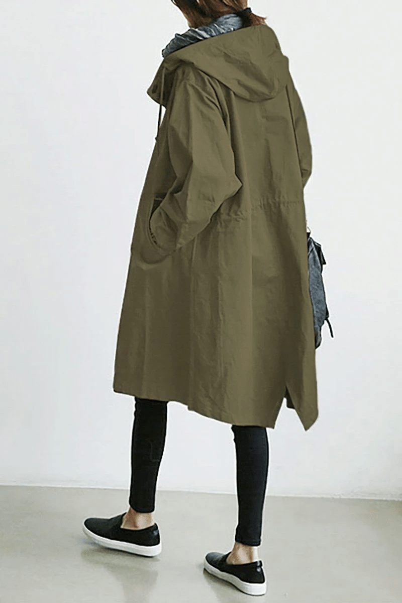 Women's Waterproof Hooded Windbreaker with Buttons