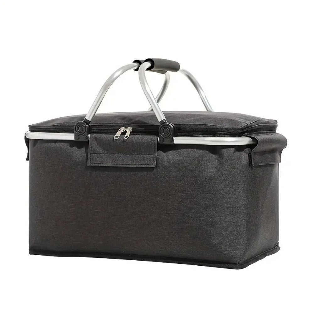 18L Collapsible Picnic Basket - Waterproof Oxford Fabric - Aluminum Frame - Black, Grey & Blue