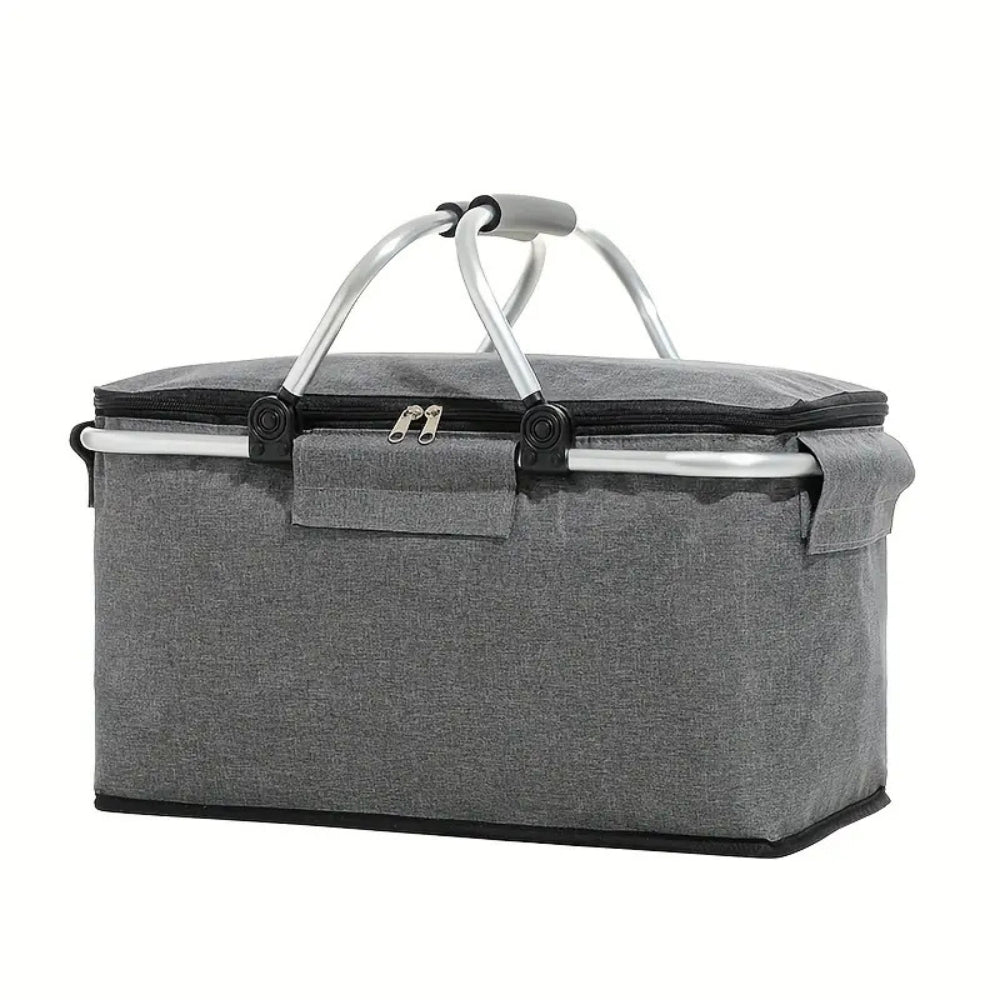 18L Collapsible Picnic Basket - Waterproof Oxford Fabric - Aluminum Frame - Black, Grey & Blue