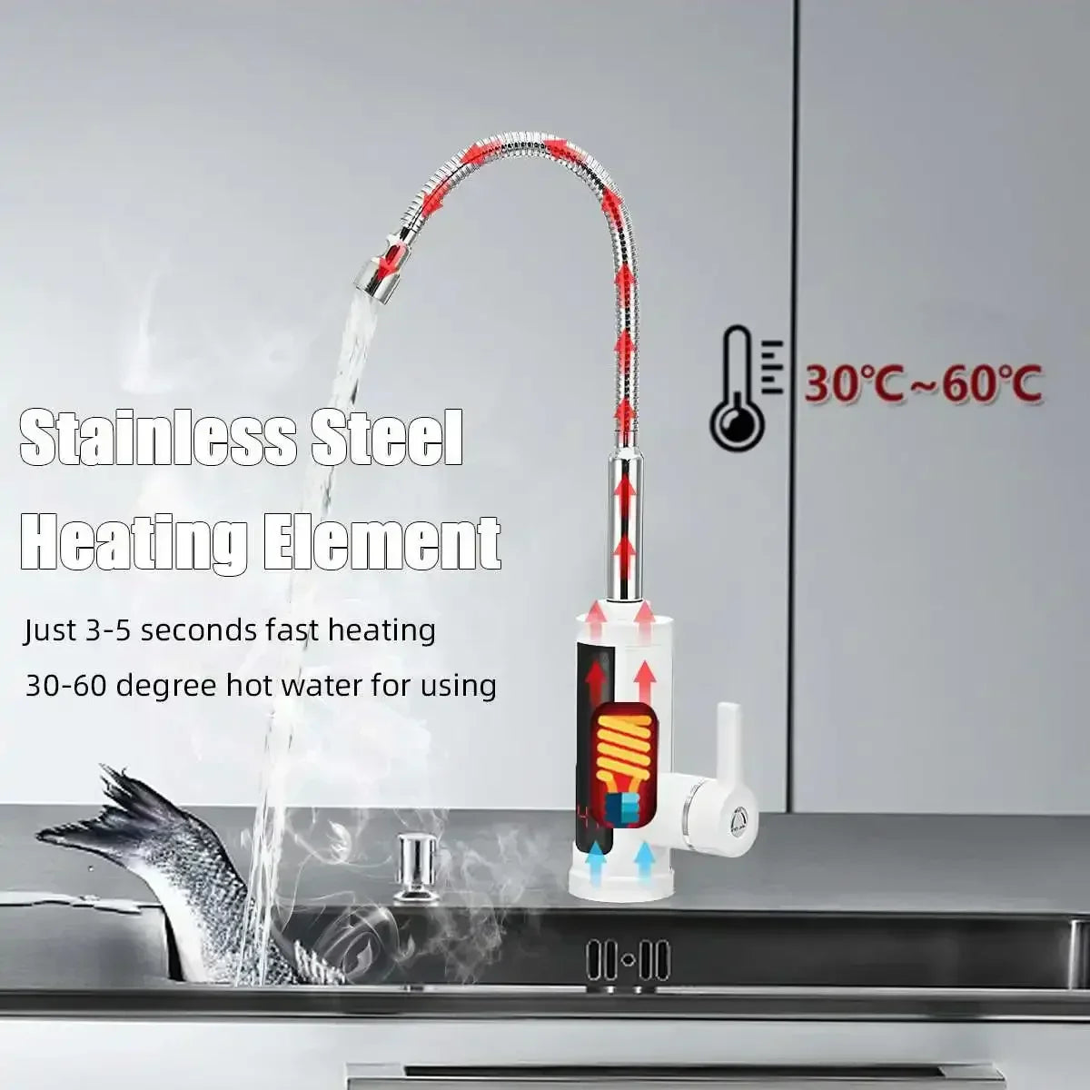 3000W Electric Instant Hot Water Kitchen Faucet Tap