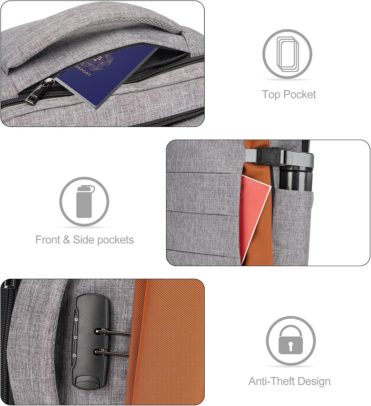 40L Water-Resistant Travel Laptop Backpack with USB Port & Anti-Theft Lock