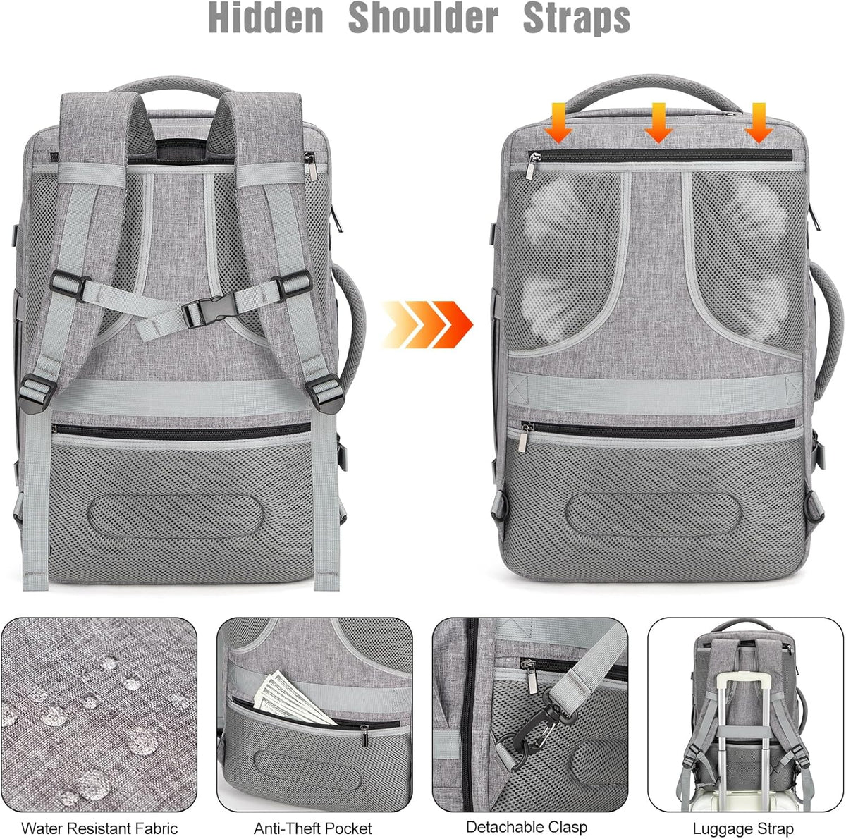 40L Water-Resistant Travel Laptop Backpack with USB Port & Anti-Theft Lock