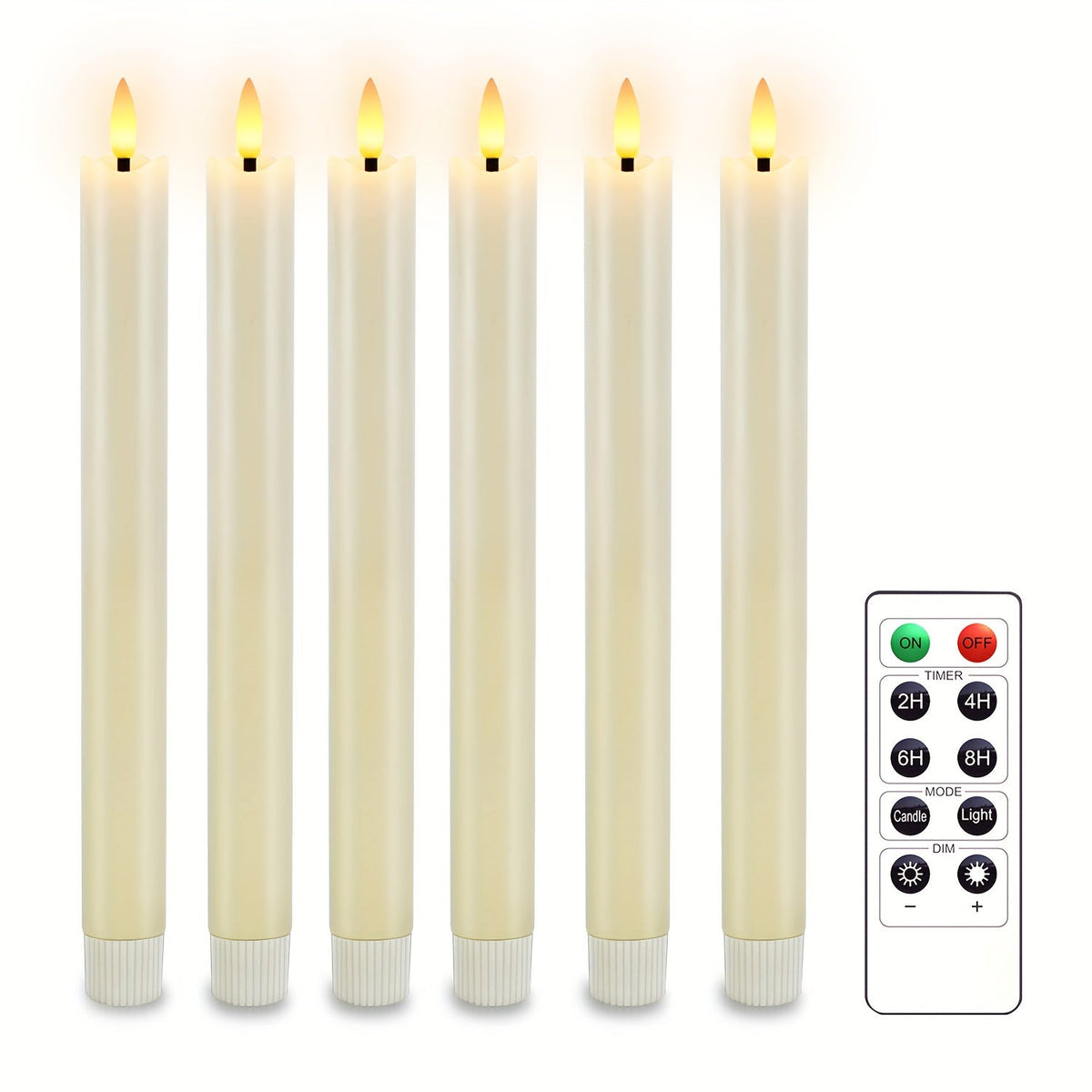 6-Pack Real Wax Flameless Taper Candles with Remote Control - Ivory White LED Candles for Table and Wedding Decoration