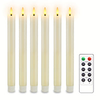 6-Pack Real Wax Flameless Taper Candles with Remote Control - Ivory White LED Candles for Table and Wedding Decoration