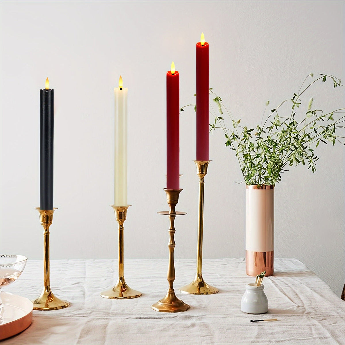 6-Pack Real Wax Flameless Taper Candles with Remote Control - Ivory White LED Candles for Table and Wedding Decoration