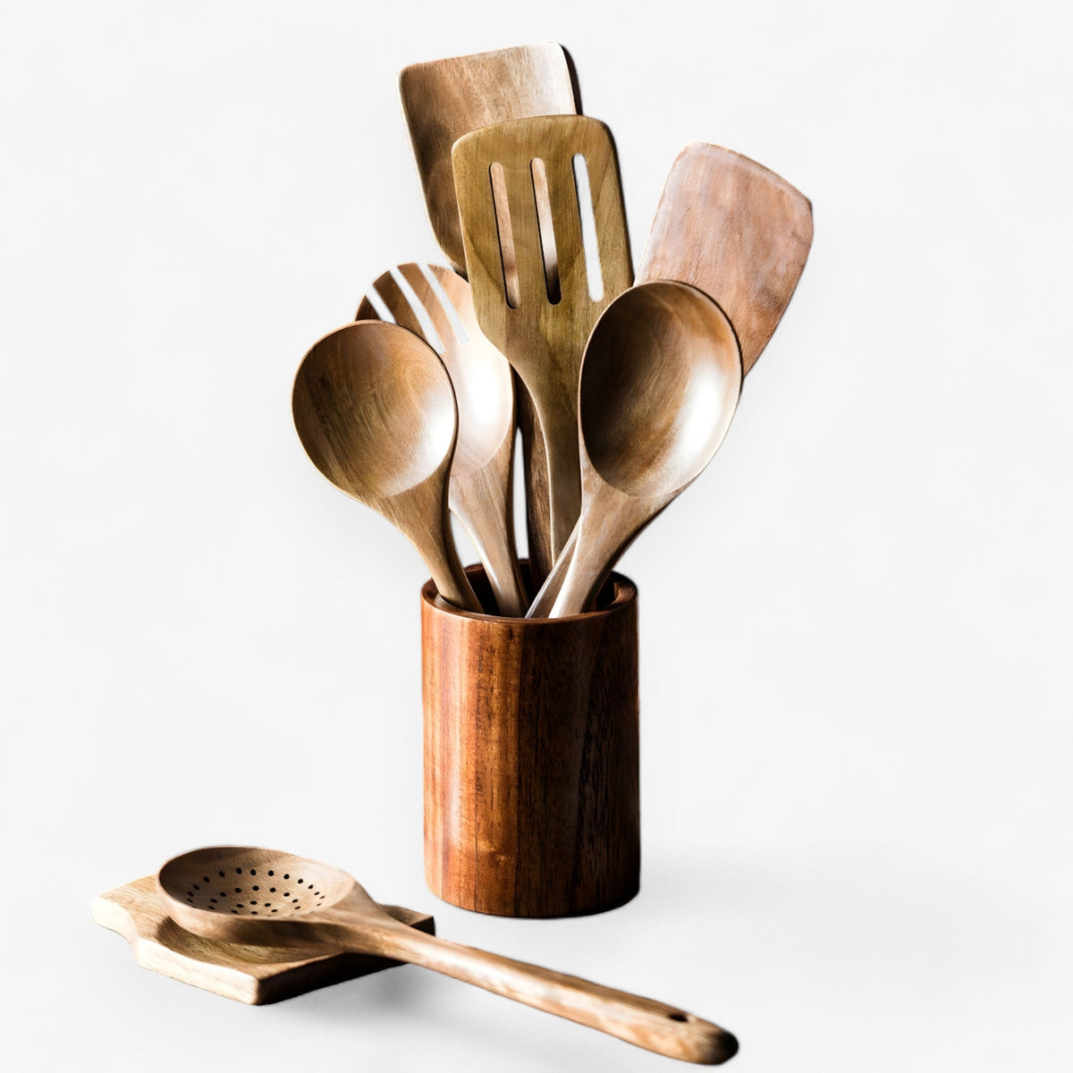 9-Piece Teak Kitchen Utensil Set with Holder