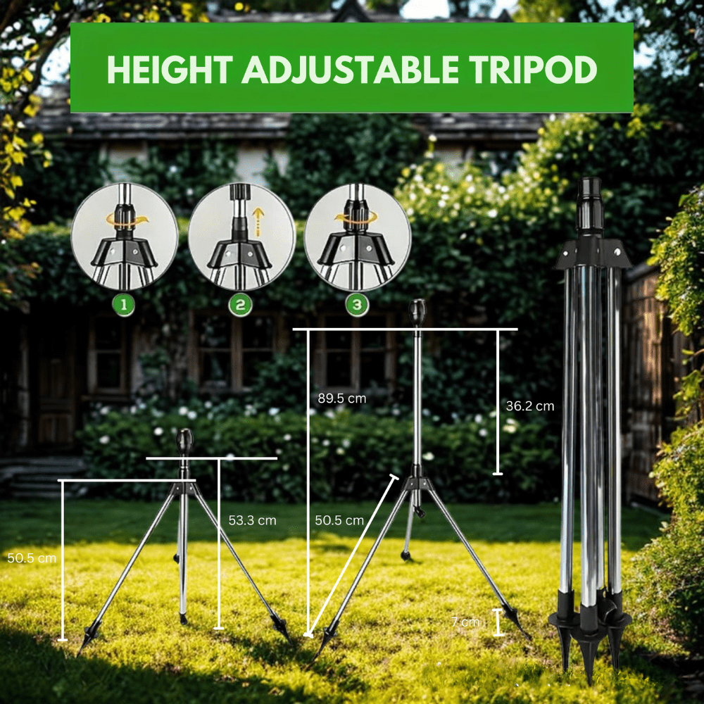 Adjustable 360° Stainless Steel Garden Sprinkler – Rotating Lawn Irrigation System