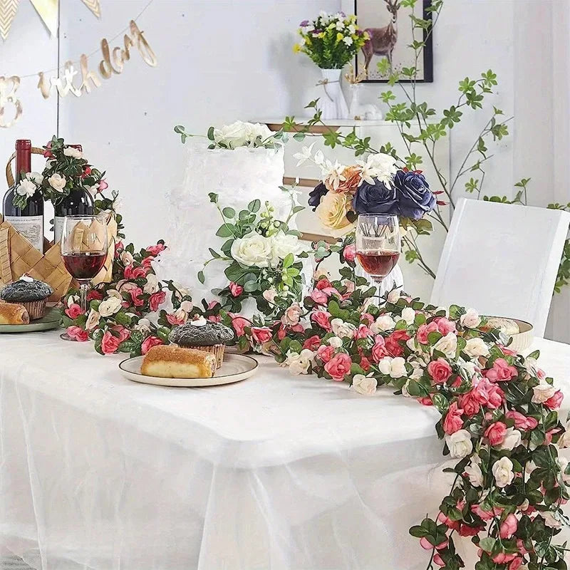 Artificial Silk Rose Garland — 6 Colors, for Weddings and Celebrations