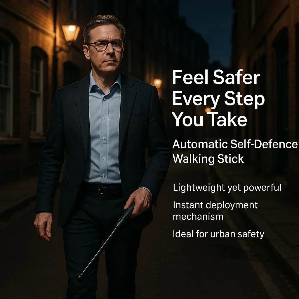 Automatic Telescoping Walking Cane with One-Button Deployment and Non-Slip Grip