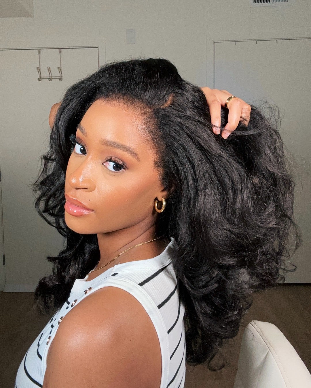 Black HD Lace Wig with Body Wave and Curly Edges
