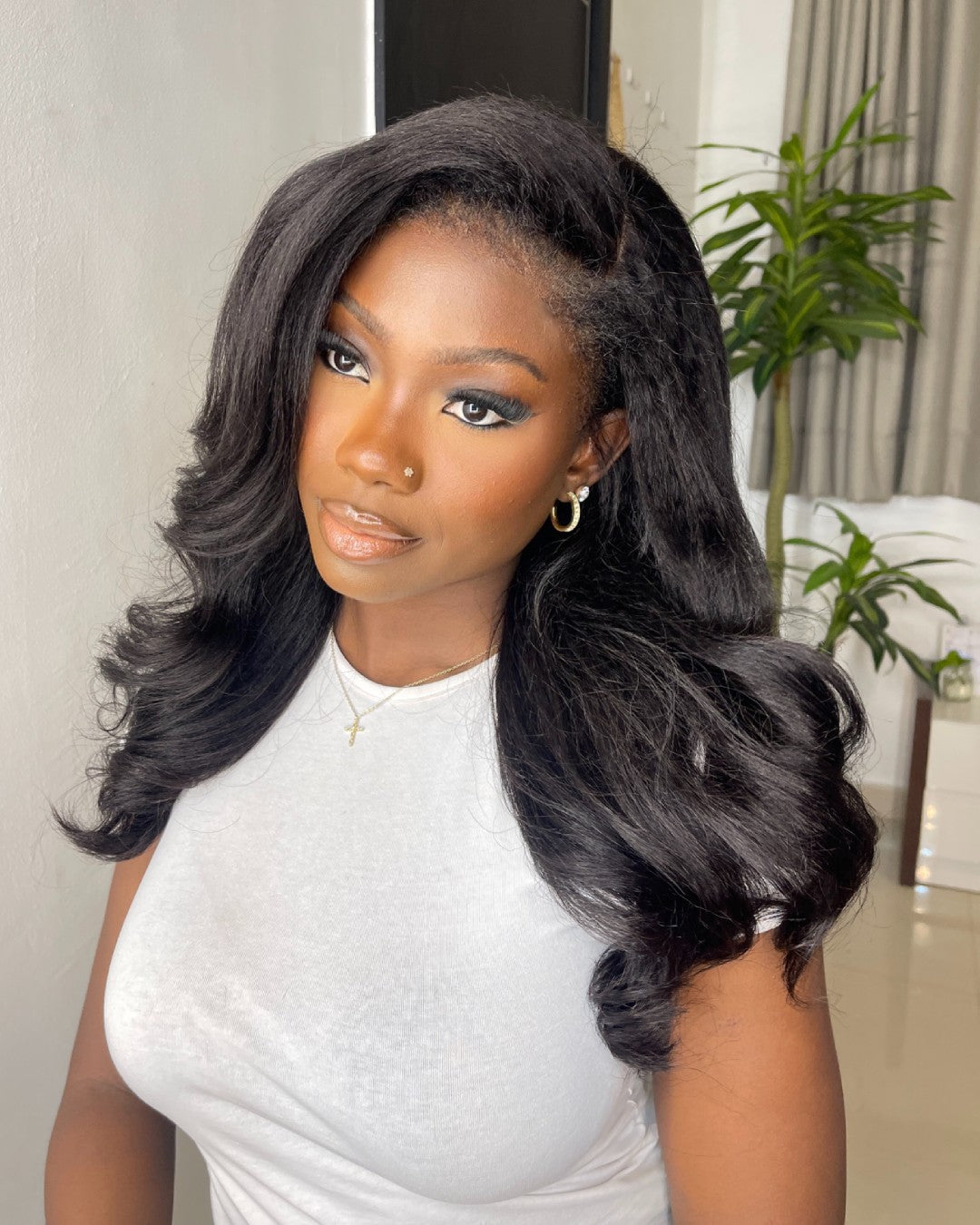 Black HD Lace Wig with Body Wave and Curly Edges