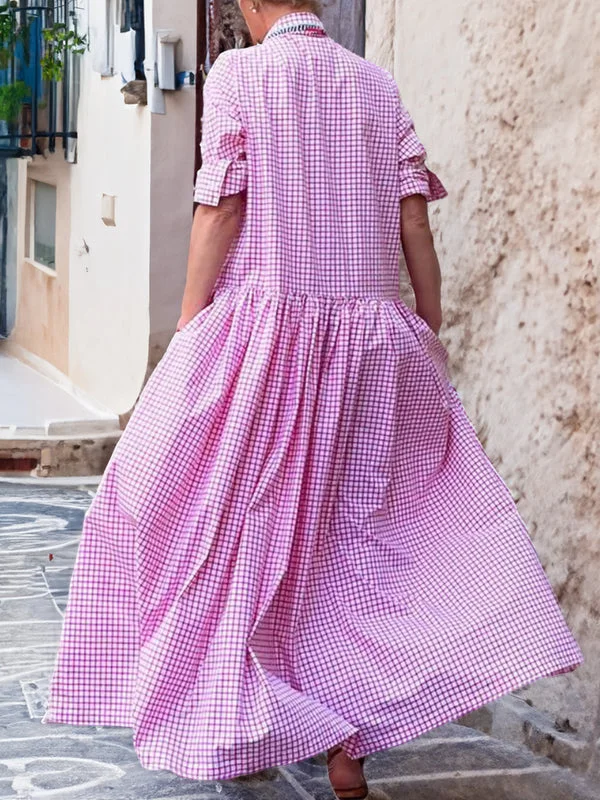 Casual Plaid Long Sleeve Swing Dress