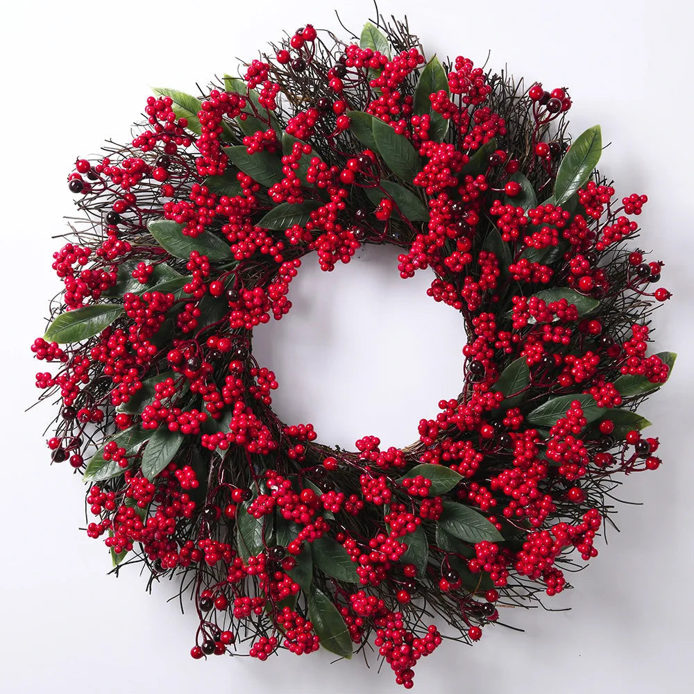 Christmas Wreath with Red Berries and Cypress Leaves – Festive Holiday Decoration