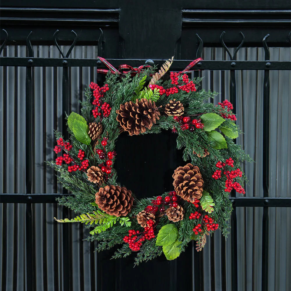 Christmas Wreath with Red Berries and Cypress Leaves – Festive Holiday Decoration