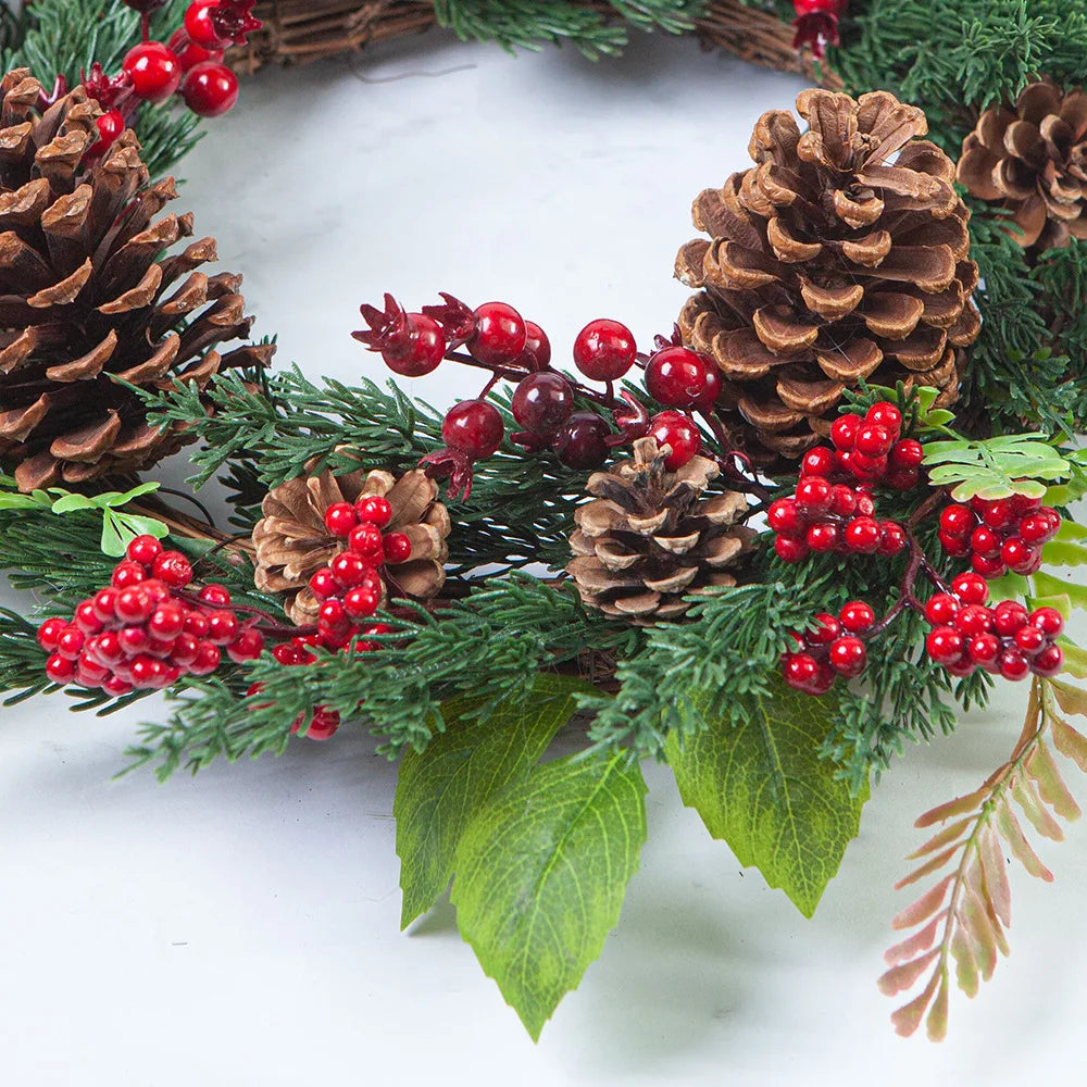 Christmas Wreath with Red Berries and Cypress Leaves – Festive Holiday Decoration