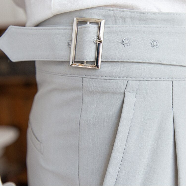 Classic Men's Trousers with Buckle Detail