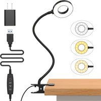Clip-On LED Desk Lamp with Flexible Gooseneck and 3 Color Modes