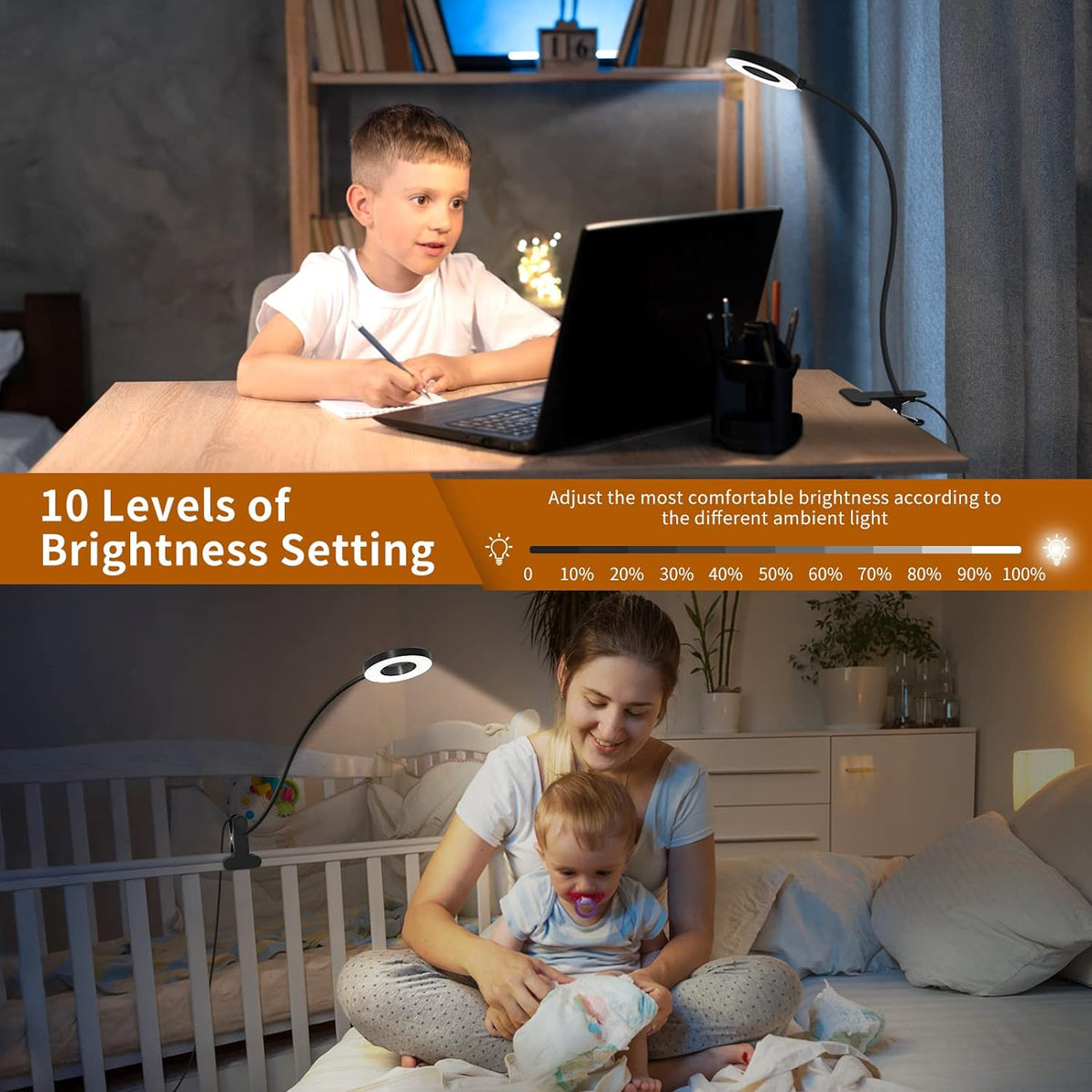 Clip-On LED Desk Lamp with Flexible Gooseneck and 3 Color Modes