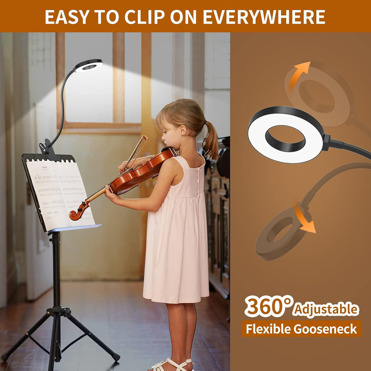 Clip-On LED Desk Lamp with Flexible Gooseneck and 3 Color Modes