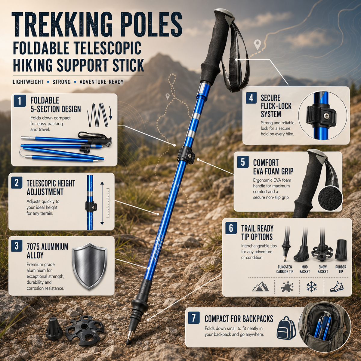 Collapsible Telescopic Trekking Poles for Support